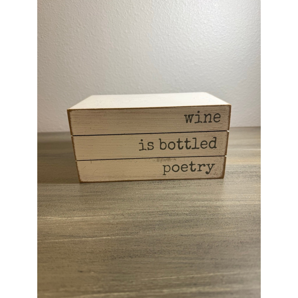 Rustic wood “Wine is Bottled Poetry” block Cottagecore Farmhouse decor